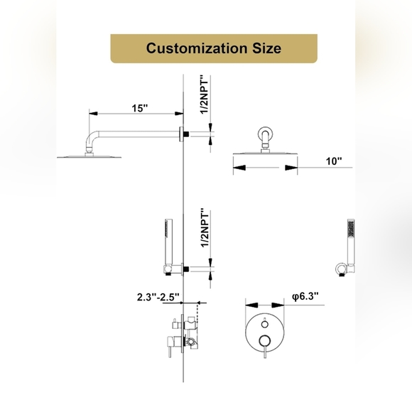 Shower Head and Faucet Set 10 Inch Wall Mount Brass Bathroom Set By Smaliibuss - Picture 10 of 13